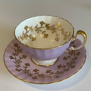 Aynsley Lilac and Gold Vintage Cup and Saucer